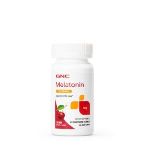 Мелатонин, Melatonin, GNC, 1 мг, вкус вишни, 60 вегетарианских леденцов