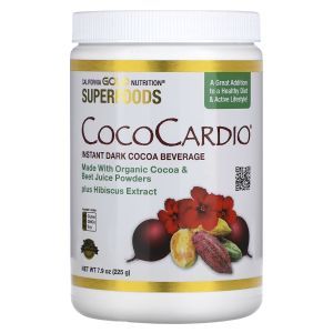 Растворимый темный какао-напиток со свекольным соком и гибискусом, CocoCardio, Certified Organic Instant Dark Cocoa Beverage with Beet Juice & Hibiscus, California Gold Nutrition, органик, 225 г