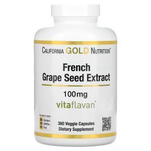 Экстракт виноградных косточек, French Grape Seed Extract, Vitaflavan, Antioxidant Polyphenol, California Gold Nutrition, 100 мг, 360 вегетарианских капсул