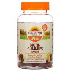 Биотин, Biotin, Sundown Naturals, со вкусом винограда, апельсина и вишни, 1000 мкг, 130 жевательных конфет
