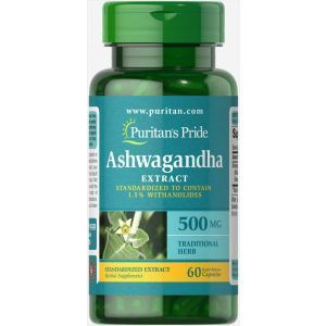 Ашвагандха, стандартизированный экстракт, Ashwagandha, Puritan's Pride, 500 мг, 60 капсул
