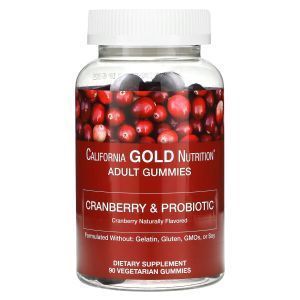 Жевательные конфеты с клюквой и пробиотиками, Cranberry & Probiotic Gummies, California Gold Nutrition, с натуральным вкусом клюквы, 90 конфет