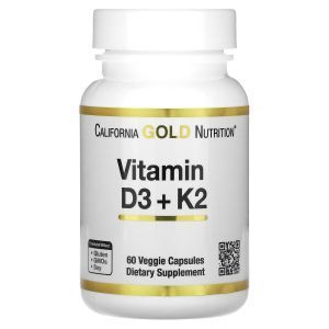 Витамин D3 + К2, Vitamin D3 + K2, California Gold Nutrition, 60 капсул