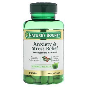 Ашвагандха, устранение тревоги и стресса, Anxiety & Stress Relief, Nature's Bounty, 90 таблеток