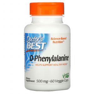  Фенилаланин, D-Phenylalanine, Doctor's Best, 500 мг, 60 капсул.