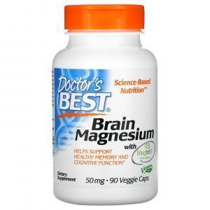 Магний для мозга, Brain Magnesium with Magtein, Doctor's Best, 50 мг, 90 вегетарианских капсул