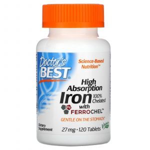 Железо, High Absorption Iron, Doctor's Best, 27 мг, 120 таблеток
