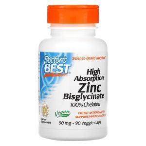 Бисглицинат цинка с высокой абсорбцией, Zinc Bisglycinate, Doctor's Best, 50 мг, 90 капсул