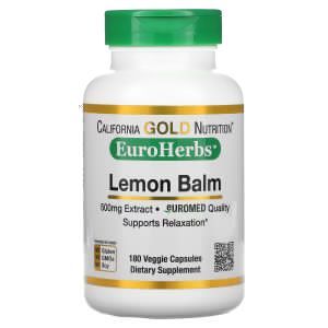 Экстракт мелиссы лекарственной, Lemon Balm Extract, EuroHerbs, European Quality, California Gold Nutrition, 500 мг, 180 капсул