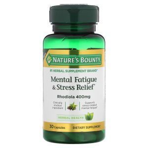 Родиола розовая, устранение умственной усталости и стресса, Mental Fatigue & Stress Relief, Nature's Bounty, 400 мг, 30 капсул