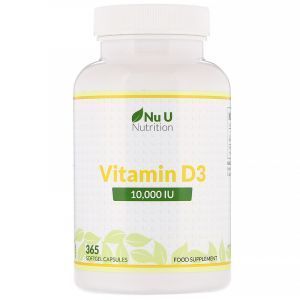 Витамин Д3, Vitamin D3, Nu U Nutrition, 10000 МЕ, 365 гелевых капсул