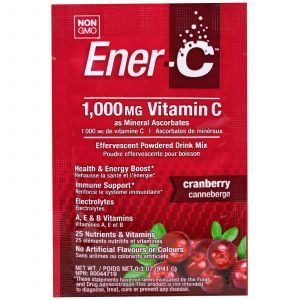 Витамин С шипучая порошкообразная смесь для напитков, Ener-C, вкус клюквы, 30 пакетиков по 9.41 гр