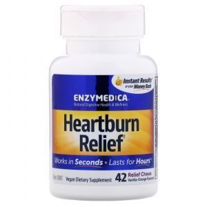 Засіб від печії, Heartburn Relief, Enzymedica, зі смаком ванілі і апельсина, 42 жувальних таблетки