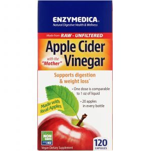 Яблочный уксус, Apple Cider Vinegar with the Mother, Enzymedica, 120 капсул