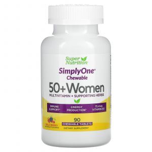 Мультивитамины для женщин 50+, Women 50+ Multivitamin, Super Nutrition, вкус ягод, 90 жевательных таблеток