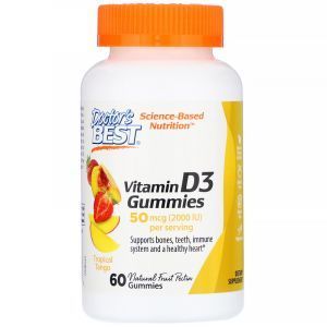 Витамин Д3 жевательный, Vitamin D3 Gummies, Doctor's Best, 50 мкг (2000 МЕ), 60 жевательных конфет