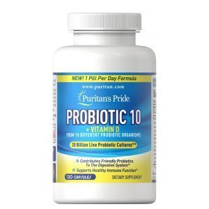 Пробиотик-10 с витамином D, Probiotic 10 with Vitamin D, Puritan's Pride, 20 млрд активных культур, для поддержки здоровья иммунной системы, 120 капсул