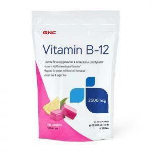 Витамин В-12, Vitamin B-12, GNC, 2500 мкг, розовый лимонад, 60 жевательных конфет