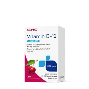 Витамин В-12, Vitamin B-12, GNC, 1000 мкг, вкус вишни, 120 вегетарианских леденцов