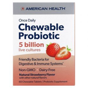 Пробиотик, Chewable Probiotic, American Health, вкус клубники, 5 млрд. КОЕ, 60 жевательных таблеток