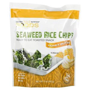 Рисовые чипсы с морскими водорослями, Seaweed Rice Chips, Honey Butter, California Gold Nutrition, со вкусом мёда и сливочного масла, 142 г