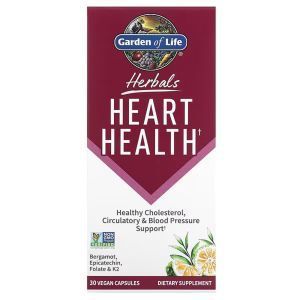 Травы, здоровье сердца, Herbals, Heart Health, Garden of Life, сладкий цитрус, 30 веганских капсул
