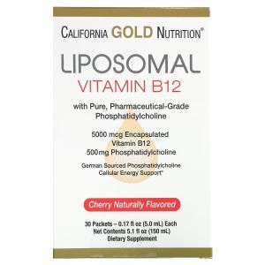 Липосомальный витамин B12, Liposomal Vitamin B12, California Gold Nutrition, 30 пакетиков (5.0 мл каждый)