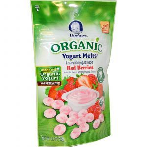 Живой йогурт с красными ягодами, Yogurt Melts, Banana Strawberry, Gerber, 28 г