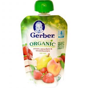 Детское пюре из груш, персиков, клубники, ( 2nd Foods, Organic Baby Food), Gerber, 99 г 