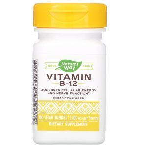 Витамин В12, Vitamin B-12, Nature's Way, вкус вишни, 2000 мкг, 100 леденцов