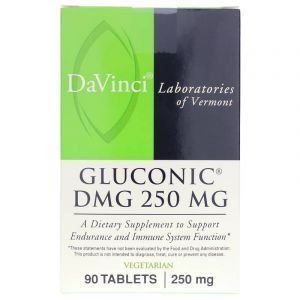 Диметилглицин, Gluconic DMG, DaVinci Laboratories of  Vermont, 250 мг, 90 жевательных таблеток