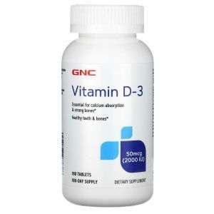 Витамин Д-3, Vitamin D-3, GNC, 50 мкг (2000 МЕ), 180 таблеток