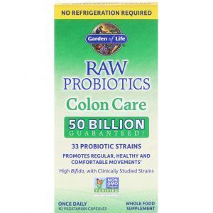 Пробиотики для здоровья кишечника, Probiotics Colon Care, Garden of Life, 50 млрд. КОЕ, 30 вегетарианских капсул