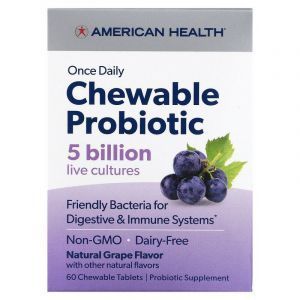 Пробиотик, Chewable Probiotic, American Health, вкус винограда, 5 млрд. КОЕ, 60 жевательных таблеток