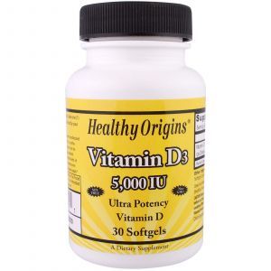 Витамин D3, Vitamin D3, Healthy Origins, 5000 МЕ, 30 кап.