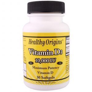 Витамин D3, Vitamin D3, Healthy Origins, 10000 МЕ, 30 кап.