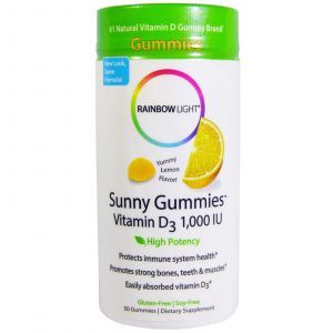 Витамин Д3, Gummies Vitamin D3, Rainbow Light, вкус лимона, 1000 МЕ, 50 таблет