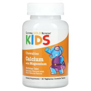 Кальций + магний для детей, Chewable Calcium Plus Magnesium For Children, California Gold Nutrition, со вкусом деньрожденного торта, 90 таблеток
