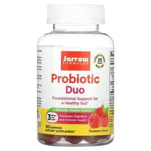 Пробиотики, Probiotic Duo, Jarrow Formulas, вкус малины, 3 млрд, 50 жевательных конфет
