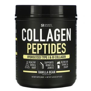 Коллагеновые пептиды, гидролизованный тип I и III, Collagen Peptides, Sports Research, ваниль, 477.65 г
