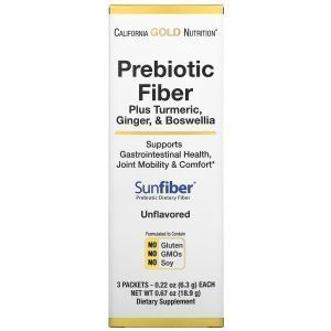 Пребиотическая клетчатка + куркума, имбирь и босвеллия, Prebiotic Fiber Plus Turmeric, Ginger, & Boswellia, California Gold Nutrition, 3 пакетика (6.3 г каждый)