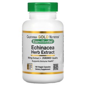 Эхинацея, EuroHerbs, Echinacea Herb Extract, California Gold Nutrition, экстракт, 80 мг, 180 капсул