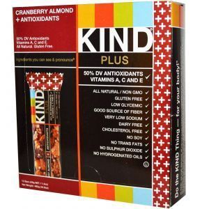 Батончики с клюквой, миндалем и антиоксидантами, Cranberry Almond + Antioxidants Bars, KIND Bars, Kind Plus, 12 бат.