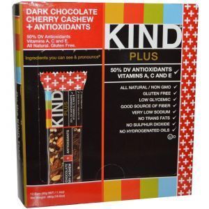 Батончики с темным шоколадом, вишней, кешью и антиоксидантами, KIND Bars, Kind Plus, 12 бат.