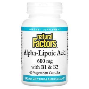 Альфа-липоевая кислота, Alpha-Lipoic Acid, Natural Factors, с витаминами B1 и B2, 600 мг, 60 вегетарианских капсул