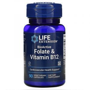 Фолиевая кислота и В12, Folate & Vitamin B12, Life Extension, 90 капсул