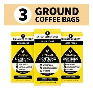 Набір кави з ноотропікамі і вітамінами, Lightning Ground Coffee 3 Pack, VitaCup, 3 упаковки