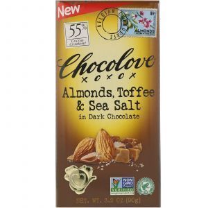 Темный шоколад с миндалем, ириской и морской солью, Dark Chocolate, Chocolove, 90 г