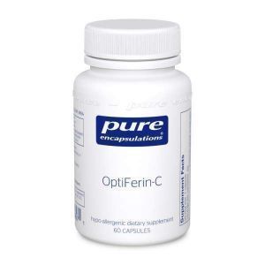 Харчова добавка заліза, OptiFerin-C, Pure Encapsulations, для підтримки здорової шкіри, абсорбції заліза і загального здоров'я імунної системи, 60 капсул