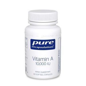 Вітамін A, Vitamin A, Pure Encapsulations, з масла печінки тріски, підтримує імунне і клітинне здоров'я, зір, кістки, шкіру і репродуктивну функцію, 10,000 МО, 120 капсул
